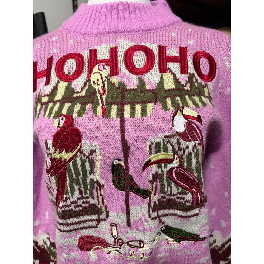 Farm Rio Macaw From Rio Knit Sweater Small Pink Parrot Holiday Wool Blend NWT - Picture 2 of 10